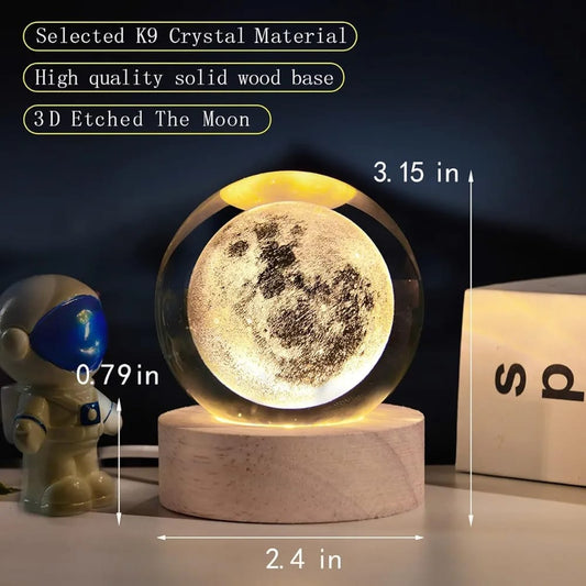 3D Crystal lamp for baby with wooden base,LED usb powerd moon light lamp