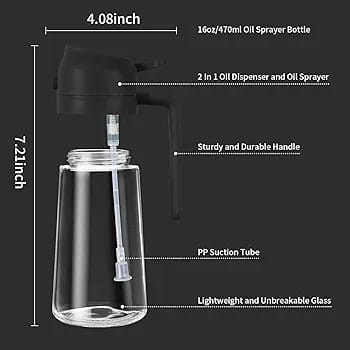 OIL Dispenser Glass bottle, 500ml capacity,2 in 1 design