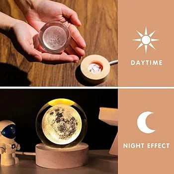 3D Crystal lamp for baby with wooden base,LED usb powerd moon light lamp