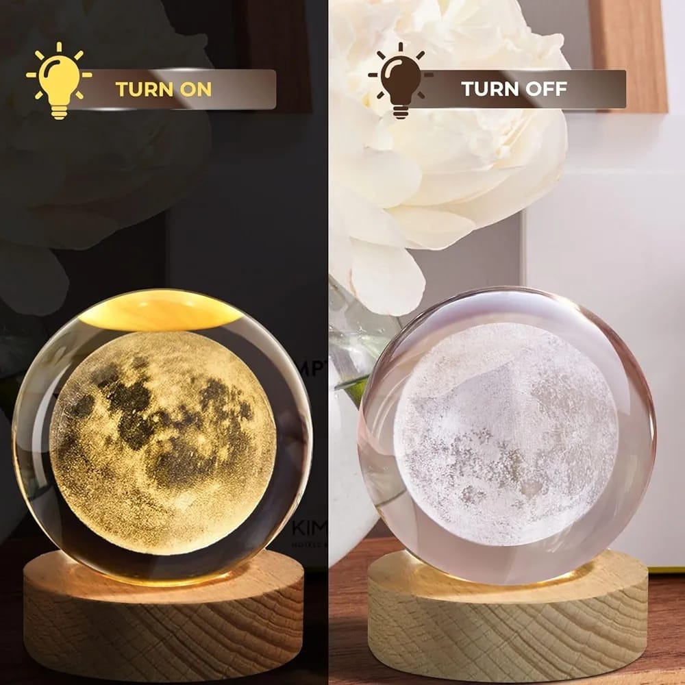 3D Crystal lamp for baby with wooden base,LED usb powerd moon light lamp