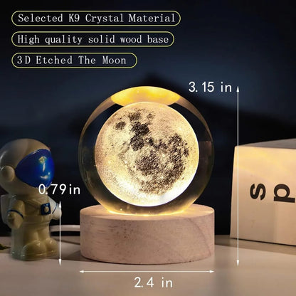 3D Crystal lamp for baby with wooden base,LED usb powerd moon light lamp
